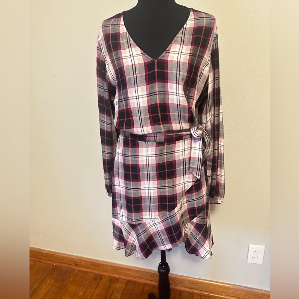 Plaid V-Neck Wrap Dress